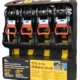 LOT DE 4 SANGLES D'ARRIMAGE A CLIQUET CATERPILLAR AVEC CROCHETS LONGUEUR 3.65 M LARGEUR 2.54 CM CHARGE D'UTILISATION 272 KGS POIDS DE RUPTURE 816 KGS IDEAL POUR ATTACHER LES CARGAISSONS, DU MOBILIER …. SANGLE JAUNE HAUTE VISIBILITE DOUBLE CROCHET EN S ANTI RAYURES POIGNEE CONFORT ANTIDERAPANTE