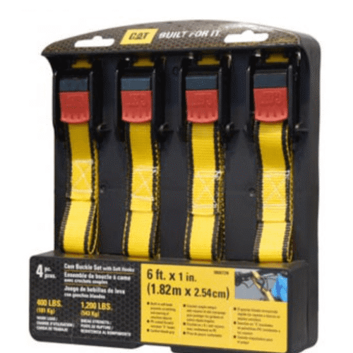 LOT DE 4 SANGLES CATERPILLAR AVEC CROCHETS LONGUEUR : 1.82 M LARGEUR : 2.54 CM CHARGE D'UTILISATION : 181 KGS POIDS DE RUPTURE : 543 KGS IDEAL POUR ATTACHER LES CARGAISSONS, DU MOBILIER …. SANGLE JAUNE HAUTE VISIBILITE SYSTÈME DE BLOCAGE CROCHET EN "S" ANTI-RAYURES