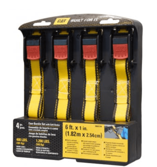 LOT DE 4 SANGLES CATERPILLAR AVEC CROCHETS LONGUEUR : 1.82 M LARGEUR : 2.54 CM CHARGE D'UTILISATION : 181 KGS POIDS DE RUPTURE : 543 KGS IDEAL POUR ATTACHER LES CARGAISSONS, DU MOBILIER …. SANGLE JAUNE HAUTE VISIBILITE SYSTÈME DE BLOCAGE CROCHET EN "S" ANTI-RAYURES