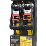 LOT DE 2 SANGLES D' ARRIMAGE A CLIQUET CATERPILLAR AVEC CROCHETS LONGUEUR : 3.65 M LARGEUR : 2.54 CM CHARGE D'UTILISATION : 272 KGS POIDS DE RUPTURE : 816 KGS IDEAL POUR ATTACHER LES CARGAISSONS, DU MOBILIER …. SANGLE JAUNE HAUTE VISIBILITE DOUBLE CROCHET EN "S" ANTI RAYURES POIGNEE CONFORT ANTIDERAPANT